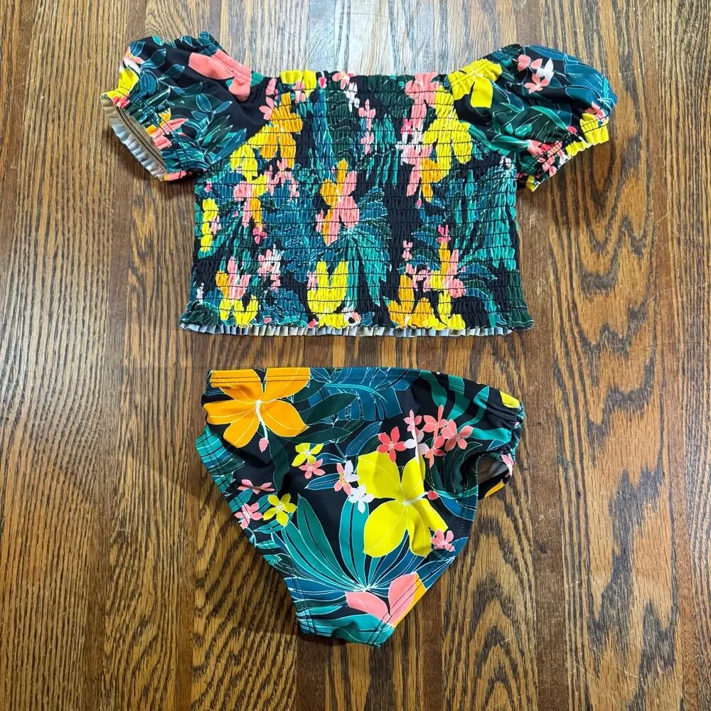Old Navy 3T Tropical Floral Smocked Off-Shoulder 2-Piece Bikini Swimsuit Set